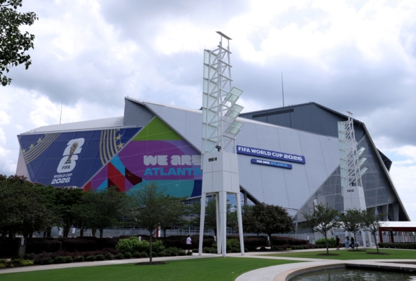 ATLANTA, GEORGIA - MAY 30: A general view of the preparations around Mercedes-Benz Stadium as the signage is transitioned to become Atlanta Stadium ahead of the FIFA World Cup 2026 on May 30, 2026 in Atlanta, Georgia.
