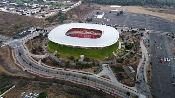 Aerial view of the "Akron Stadium", in Zapopan, Jalisco state, Mexico, on May 14, 2026, after the Guadalajara club officially handed over the facilities to FIFA, with the venue set to be renamed "Guadalajara Stadium" during the 2026 FIFA World Cup. (Photo by Ulises RUIZ / AFP)