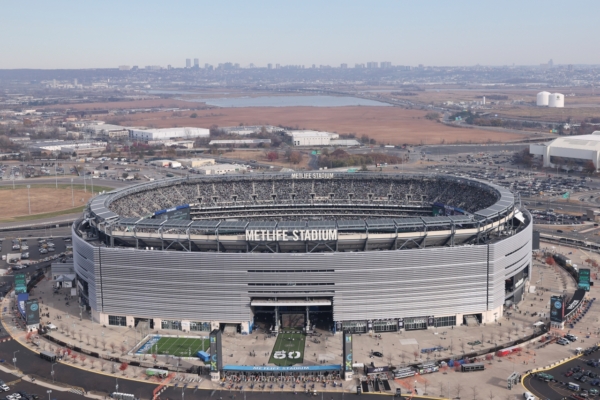 EAST RUTHERFORD, NEW JERSEY - NOVEMBER 17: An aerial view of MetLife Stadium during a game between the Indianapolis Colts and the New York Jets on November 17, 2024 in East Rutherford, New Jersey.