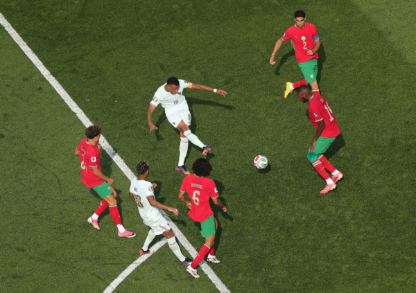 FOXBOROUGH, MASSACHUSETTS - JULY 09: Kylian Mbappe #10 of France scores his team's first goal during the FIFA World Cup 2026 Quarter Final match between France and Morocco at Boston Stadium on July 09, 2026 in Foxborough, Massachusetts.