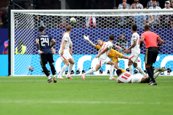 ATLANTA, GEORGIA - JULY 15: Enzo Fernandez #24 of Argentina scores his team's first goal during the FIFA World Cup 2026 Semi Final match between England and Argentina at Atlanta Stadium on July 15, 2026 in Atlanta, Georgia.